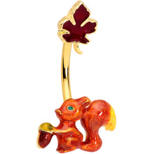 Load image into Gallery viewer, Gold Tone Happy Squirrel Maple Leaf Autumn Belly Ring
