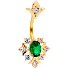Load image into Gallery viewer, Clear Green Gem Gold Tone Art Deco Style Double Mount Belly Ring
