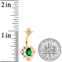 Load image into Gallery viewer, Clear Green Gem Gold Tone Art Deco Style Double Mount Belly Ring
