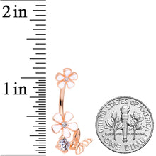Load image into Gallery viewer, Clear CZ Gem Rose Gold Tone Butterfly Lovely Flowers Belly Ring
