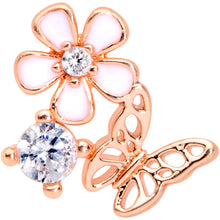 Load image into Gallery viewer, 20G 1/4 Clear CZ Gem Rose Gold Tone Butterfly Flower Nose Bone
