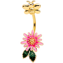 Load image into Gallery viewer, Gold Tone Pink Flower Sweet Bee Belly Ring
