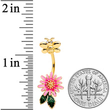 Load image into Gallery viewer, Gold Tone Pink Flower Sweet Bee Belly Ring

