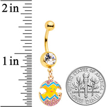 Load image into Gallery viewer, Clear Gem Gold Tone Funky Painted Easter Egg Chick Dangle Belly Ring
