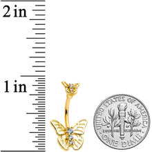 Load image into Gallery viewer, Clear CZ Gem Gold Tone Open Butterfly Double Mount Belly Ring
