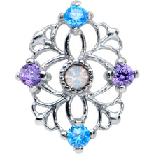 Load image into Gallery viewer, White Synthetic Opal Floral Web Barbell Tongue Ring
