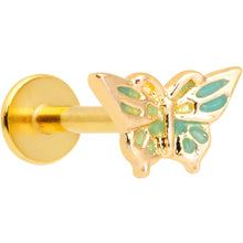 Load image into Gallery viewer, 16G 5/16 Gold Tone Green Inlay Butterfly Labret Monroe Tragus
