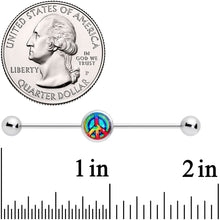 Load image into Gallery viewer, 14G Rainbow Tie Dye Peace Sign Industrial Barbell 38mm
