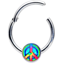 Load image into Gallery viewer, 16G 3/8 Rainbow Tie Dye Peace Sign Hinged Segment Ring
