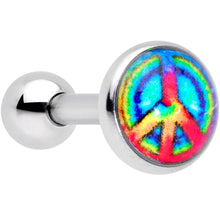 Load image into Gallery viewer, 16G 1/4 Rainbow Tie Dye Peace Sign Cartilage Tragus Earring
