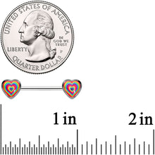 Load image into Gallery viewer, 14G 9/16 Rainbow Tie Dye Heart Valentines Day Nipple Ring Set
