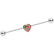 Load image into Gallery viewer, 14G Rainbow Tie Dye Heart Valentines Day Industrial Barbell 38mm
