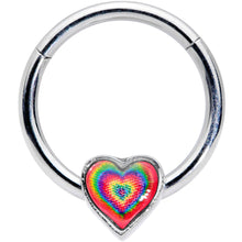 Load image into Gallery viewer, 16G 3/8 Rainbow Tie Dye Heart Valentines Day Hinged Segment Ring

