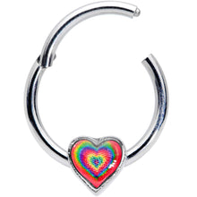 Load image into Gallery viewer, 16G 3/8 Rainbow Tie Dye Heart Valentines Day Hinged Segment Ring
