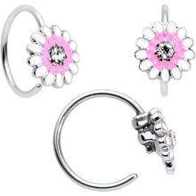 Load image into Gallery viewer, 20G 5/16 1/4 Pink CZ Gem Daisy Nose Hoop Bone L Shape Set of 4
