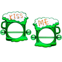 Load image into Gallery viewer, 14G 9/16 Green Kiss Me St Patricks Day Beer Nipple Shield Set
