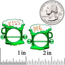 Load image into Gallery viewer, 14G 9/16 Green Kiss Me St Patricks Day Beer Nipple Shield Set

