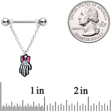 Load image into Gallery viewer, 14G 9/16 Skeleton Hand Halloween Chain Dangle Nipple Ring Set
