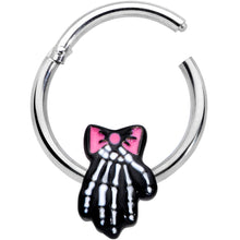 Load image into Gallery viewer, 16G 3/8 Skeleton Hand Bow Halloween Hinged Segment Ring
