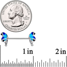 Load image into Gallery viewer, 14G 9/16 Clear Gem Blue Butterfly Barbell Nipple Ring Set
