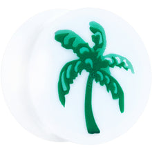 Load image into Gallery viewer, White Acrylic Green Palm Tree Saddle Plug Set
