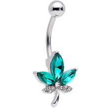 Load image into Gallery viewer, Clear Green Gem Pot Leaf Belly Ring
