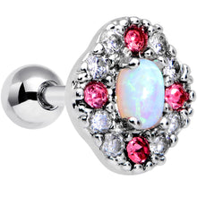 Load image into Gallery viewer, 16G 1/4 White Synthetic Opal Glam Oval Cartilage Tragus Earring
