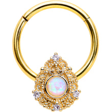 Load image into Gallery viewer, 16G 3/8 White Synthetic Opal Gold Tone Elegant Hinged Segment Ring
