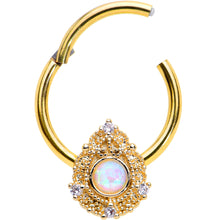 Load image into Gallery viewer, 16G 3/8 White Synthetic Opal Gold Tone Elegant Hinged Segment Ring
