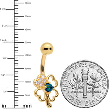 Load image into Gallery viewer, Green Synthetic Opal Gold Tone Shamrock St Patricks Day Belly Ring
