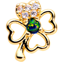 Load image into Gallery viewer, 16G 1/4 Green Synthetic Opal Gold Tone Shamrock Cartilage Tragus
