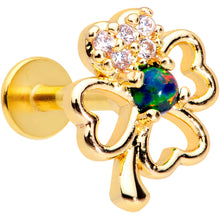 Load image into Gallery viewer, 16G 5/16 Green Synthetic Opal Gold Tone Shamrock Labret Tragus
