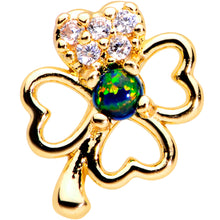 Load image into Gallery viewer, 16G 5/16 Green Synthetic Opal Gold Tone Shamrock Labret Tragus
