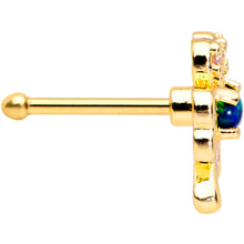 Load image into Gallery viewer, 20G 1/4 Green Synthetic Opal Gold Tone Shamrock St Pats Nose Bone
