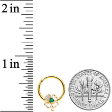 Load image into Gallery viewer, 16G 3/8 Green Synth Opal Gold Hue Shamrock Hinged Segment Ring
