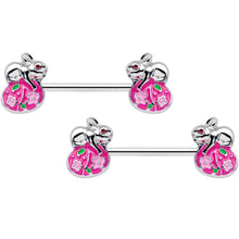 Load image into Gallery viewer, 14G 9/16 Pink Gem Pink Easter Egg Bunny Barbell Nipple Ring Set
