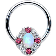 Load image into Gallery viewer, 16G 3/8 White Synthetic Opal Glam Oval Hinged Segment Ring
