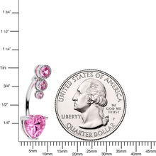 Load image into Gallery viewer, Pink CZ Gem Triple Drop Heart Belly Ring
