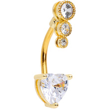 Load image into Gallery viewer, Clear CZ Gem Gold Tone Triple Drop Heart Belly Ring
