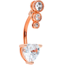 Load image into Gallery viewer, Clear CZ Gem Rose Gold Tone Triple Drop Heart Belly Ring
