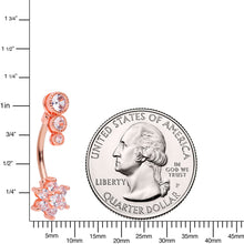 Load image into Gallery viewer, Clear CZ Gem Rose Gold Tone Triple Drop Flower Belly Ring
