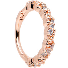 Load image into Gallery viewer, 16G 3/8 Clear CZ Gem Rose Gold Tone Textured Hinged Segment Ring
