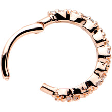 Load image into Gallery viewer, 16G 3/8 Clear CZ Gem Rose Gold Tone Textured Hinged Segment Ring
