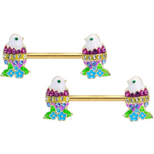 Load image into Gallery viewer, 14G 9/16 Clear Blue Gem Gold Tone Easter Chick Nipple Ring Set
