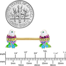 Load image into Gallery viewer, 14G 9/16 Clear Blue Gem Gold Tone Easter Chick Nipple Ring Set
