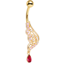Load image into Gallery viewer, Clear Red Gem Gold Tone Airy Wing Dangle Belly Ring
