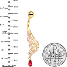 Load image into Gallery viewer, Clear Red Gem Gold Tone Airy Wing Dangle Belly Ring
