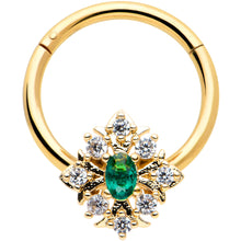 Load image into Gallery viewer, 16G 3/8 Clear Green Gem Gold Tone Art Deco Hinged Segment Ring
