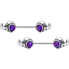 Load image into Gallery viewer, 14G 9/16 Blue Faux Opal Elegant Elephant Barbell Nipple Ring Set
