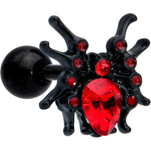 Load image into Gallery viewer, 16G 1/4 Red Gem Black Spider Halloween Cartilage Tragus Earring
